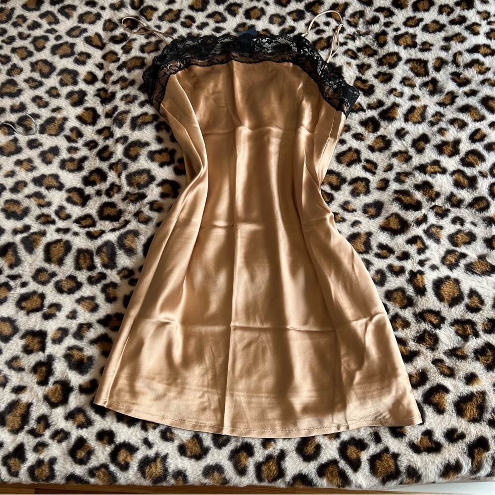 Abercrombie & Fitch Women’s Satin Slip Dress with Lace- Color Gold, Size Small